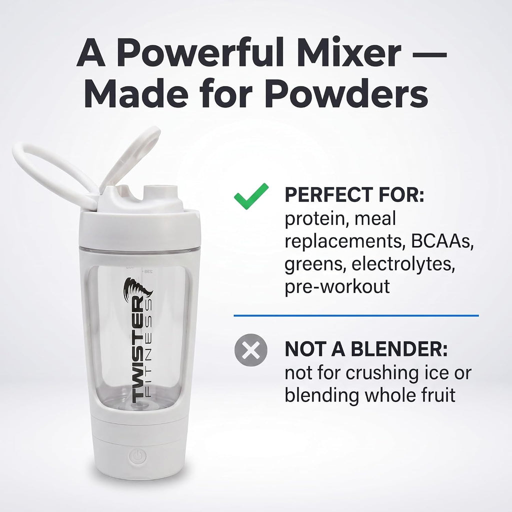 Twister Fitness PULSE white - one-button vortex mixing infographic