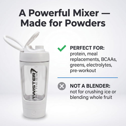 Twister Fitness PULSE white - one-button vortex mixing infographic