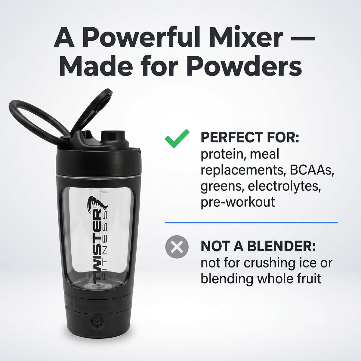 Twister Fitness PULSE black - one-button vortex mixing infographic